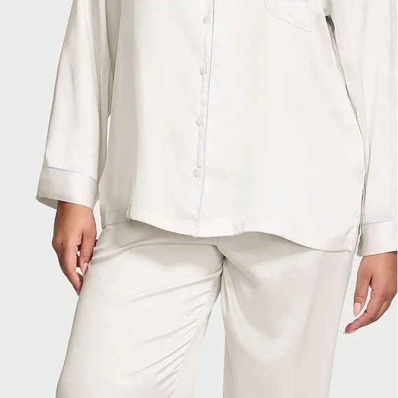 Victoria’s Secret Bride Satin Pajama Set White Blue Bridal PJs NWT M - Picture 8 of 14